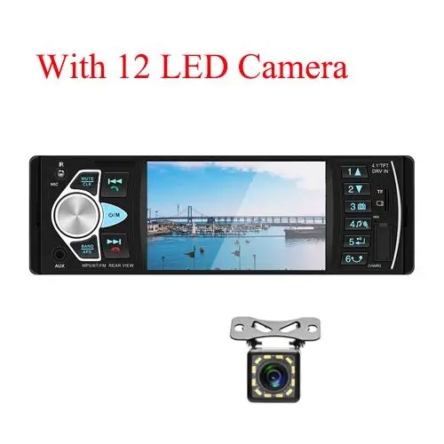 With 12 LED Camera Podofo 1 Din автомобильное радио Bluetooth Авторадио 4,1 ''12 В FM USB AUX аудио стерео с рулевым колесом дистанционное управление камера заднего вида - Цвет: With 12 LED Camera