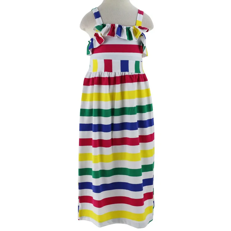 Полосатое платье для девочек летняя одежда длинное Пляжное Платье макси с