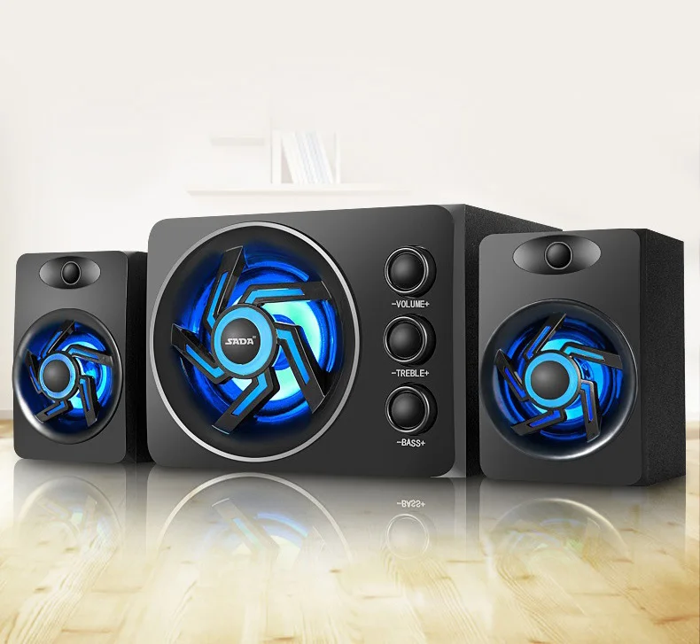 SADA D-219 Bluetooth \ TF \ USB \ FM Функция 2,1 Компьютерная акустическая система с красочным Светодиодный светильник и мощный сабвуфер