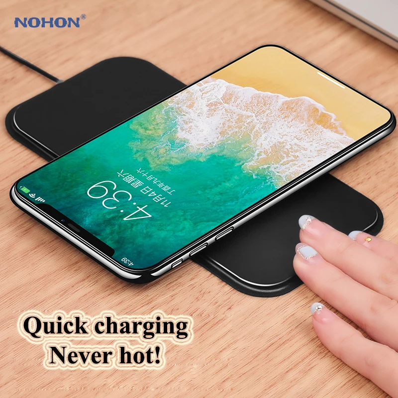 Nohon Беспроводное зарядное устройство для iPhone 8/X/8 Plus 10 Вт Qi быстрая Беспроводная зарядка для samsung Galaxy S8/S7/S6/S8+ Беспроводное зарядное устройство