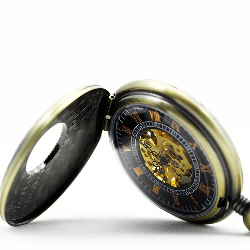 Steampunk Manual Clockwork Vintage Mechanical Pocket Watch Elegant Men Fob Chain Watch Special Wood Hollow Clock Gift