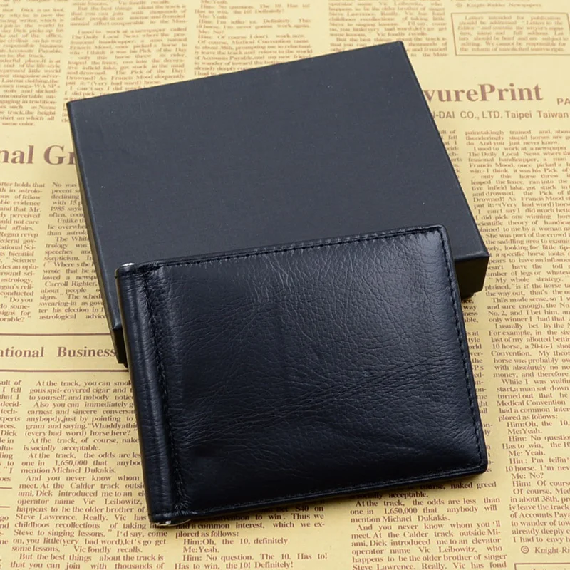 Новый кошелек из натуральной кожи винтажного стиля известной марки для мужчин с карманом на молнии для монет и металлическим зажимом для денег.