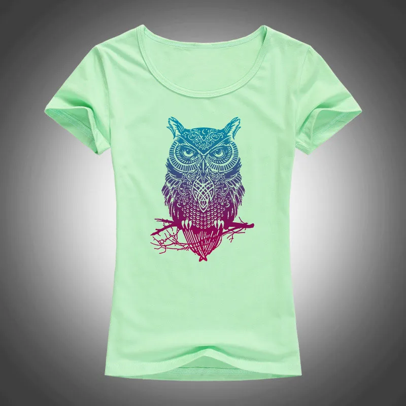 Новинка 2017 летняя женская футболка модная яркая с рисунком совы рубашки коротким