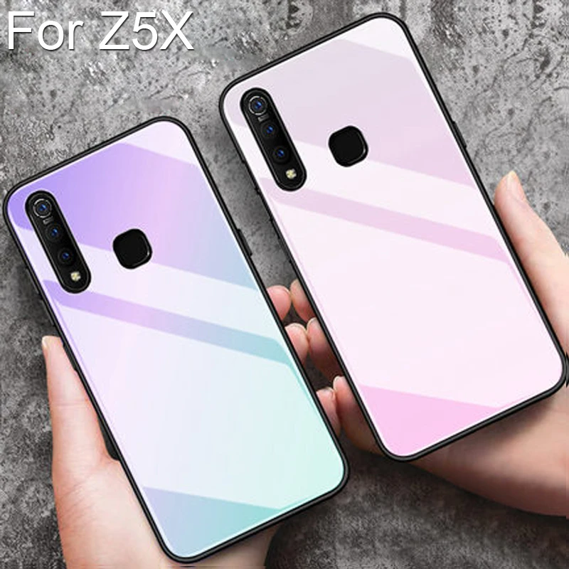 Закаленное стекло крышка для VIVO Z5X z5x градиентный цвет задняя крышка для VIVO Z5 X Мягкие силиконовые чехлы для телефонов VIVOZ5X Funda