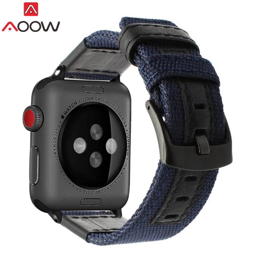 Холщовый нейлоновый ремешок для часов Apple Watch 38 мм 40 мм 42 мм 44 мм браслет из натуральной кожи ремешок для iWatch 1 2 3 4