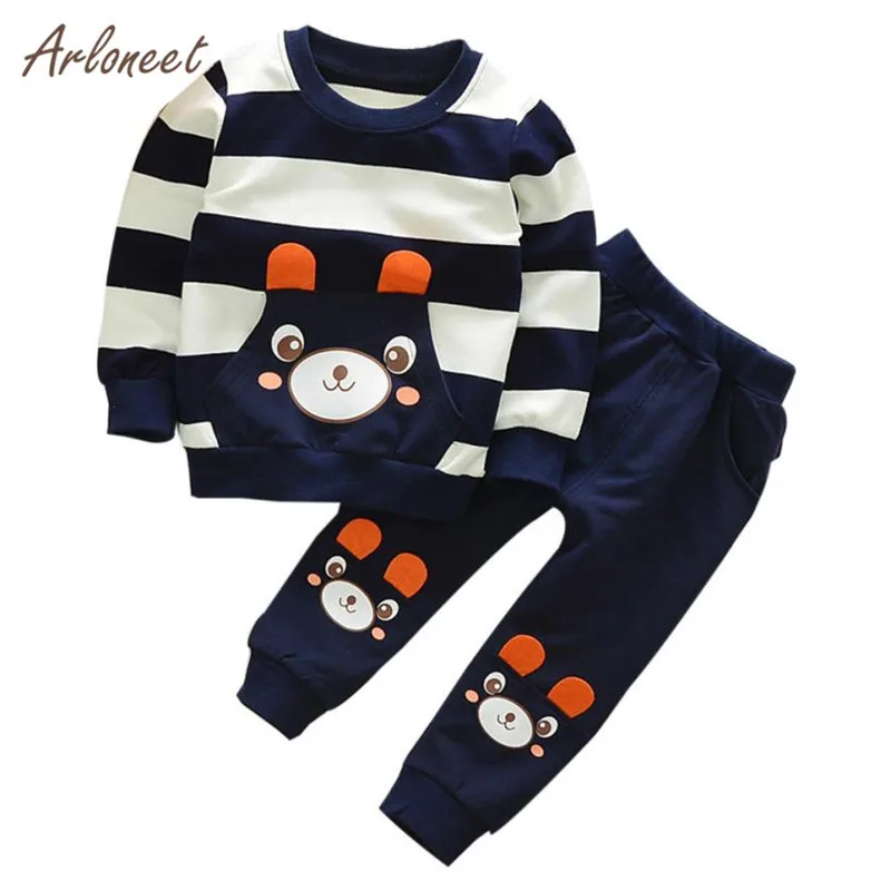 ARLONEET Autumn Winter Kids Baby Girl Boy Clothes Set Striped Bear Tops+Pants Outfits Long Sleeve Cotton blend 0516 | Детская одежда и