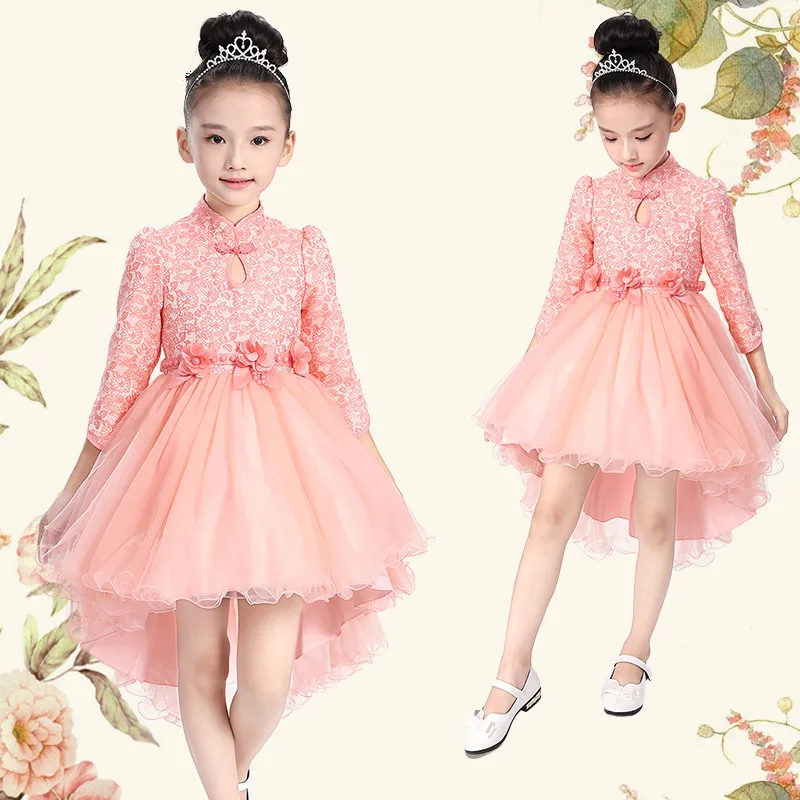 Элегантное шифоновое платье-Ципао для девочек розовое платье принцессы с