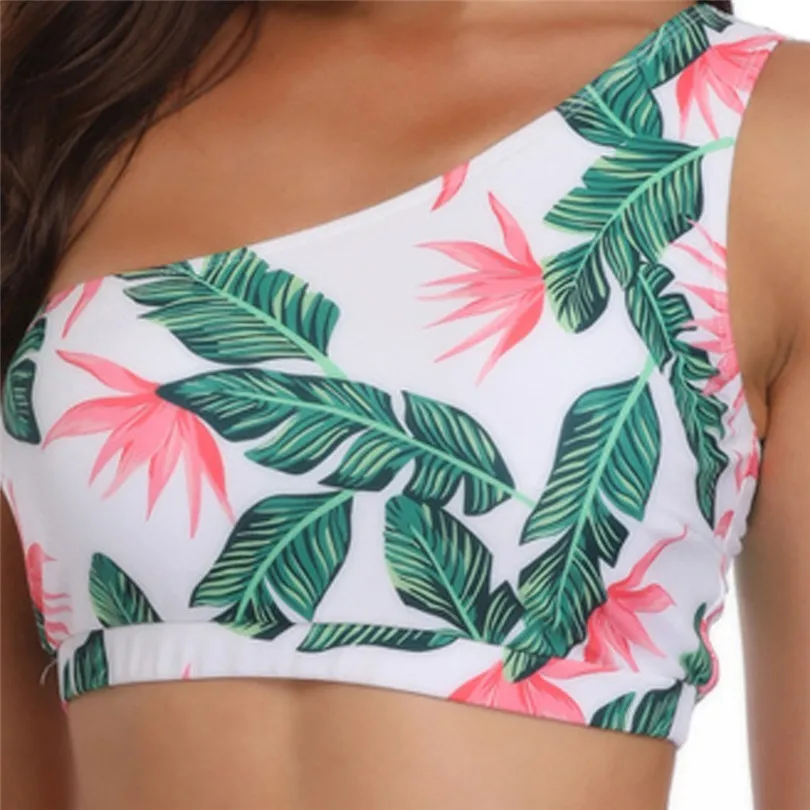 Женское нижнее белье с принтом листьев комплект нижнего белья на одно плечо
