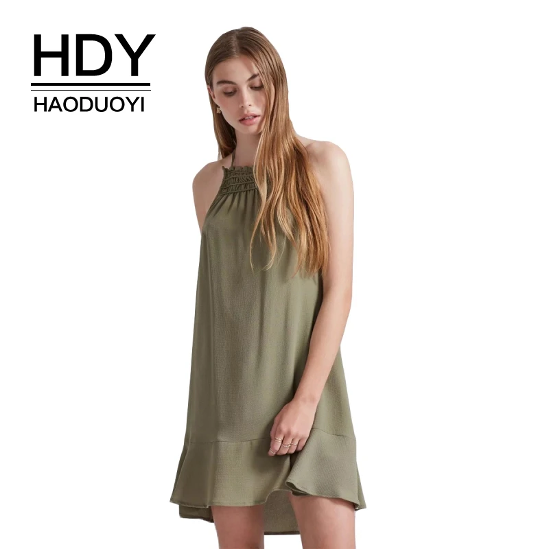 HDY Haoduoyi бренд 2020 женские армейские зеленые сексуальные повседневные платья с