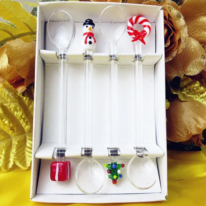 

Factory wholesale! 4pcs Murano glass stirring spoon high quality glass spoon restaurant wedding tableware glass coffee spoon set