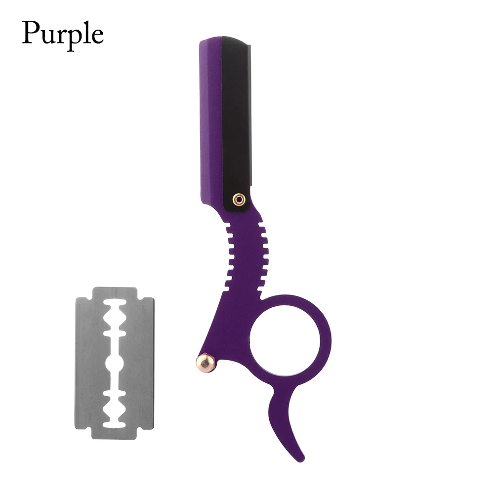Purple Ten Blades 1 шт., Профессиональная парикмахерская бритва с прямым краем, классическая домашняя Парикмахерская бритва с удобными лезвиями, сменный механизм для бритья бороды - Цвет: Purple Ten Blades