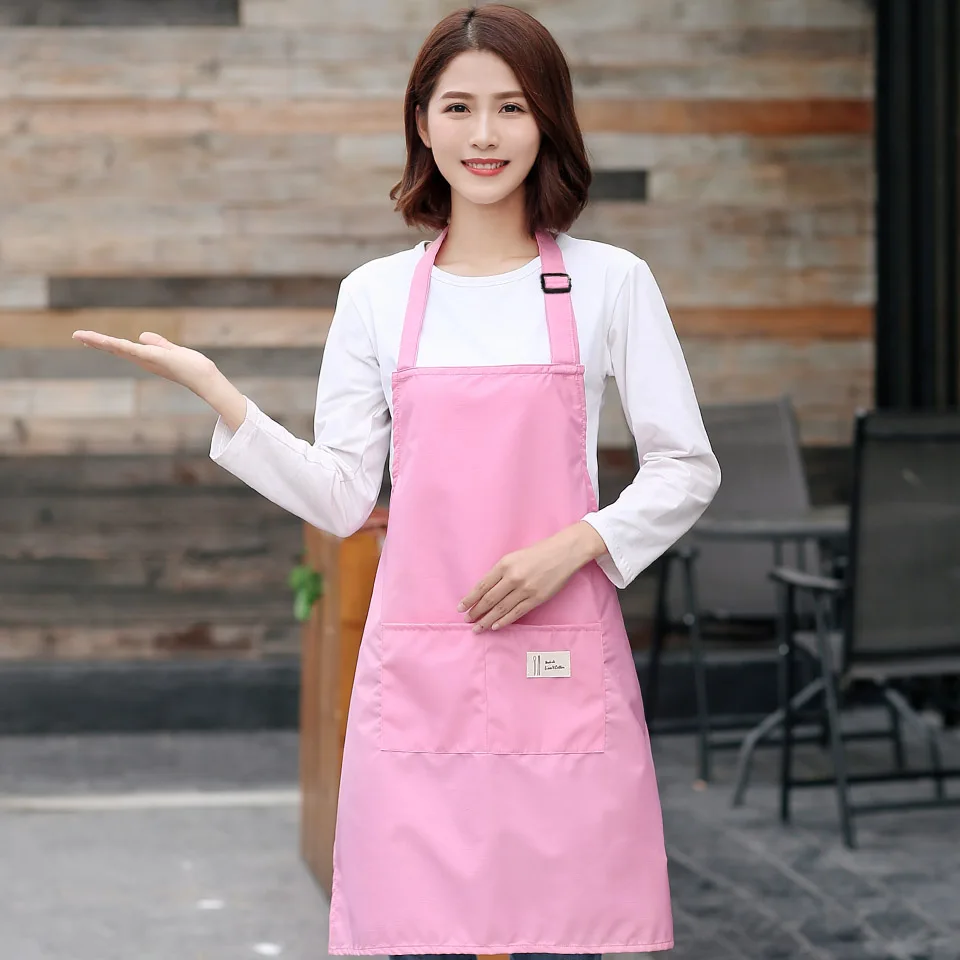 pink apron Регулируемый Женский кухонный фартук для приготовления пищи, бариста, фартук, розовый фартук для официантов, Дамский передник, утолщенный ресторанный фартук - Цвет: pink apron