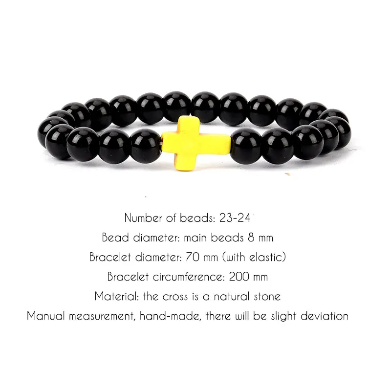 9 colors 8mm artificial crystal black light cross bracelet religious charm jewelry man woman handmade guard peace | Украшения и