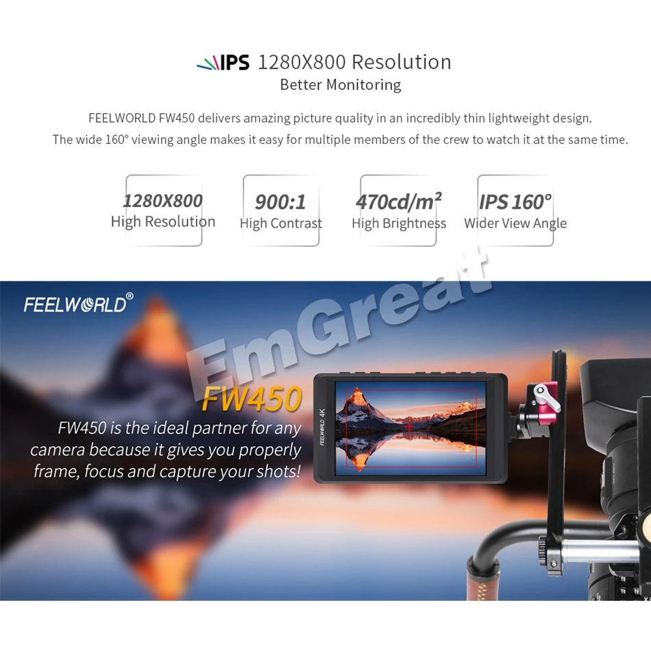 Feelworld FW450 4 5 дюймовый IPS 4K HDMI на камере полевой монитор 1280x800 HD портативный ЖК для