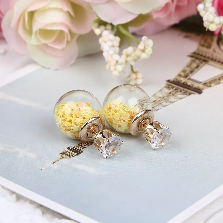 12 парт/лот разноцветные модные серьги гвоздики со стеклянным шаром звездой