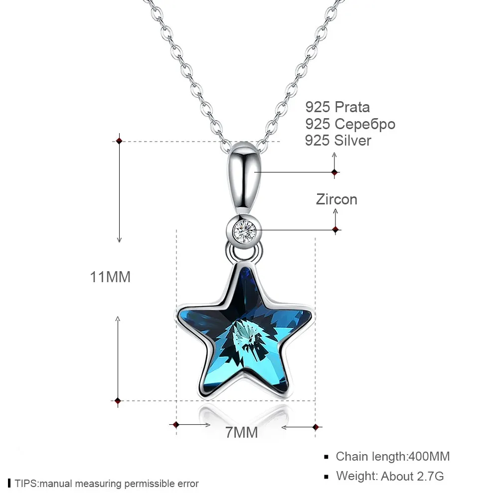 LEKANI кристаллами от Swarovski синий Star кристалл кулон ожерелье Женская 100% серебро
