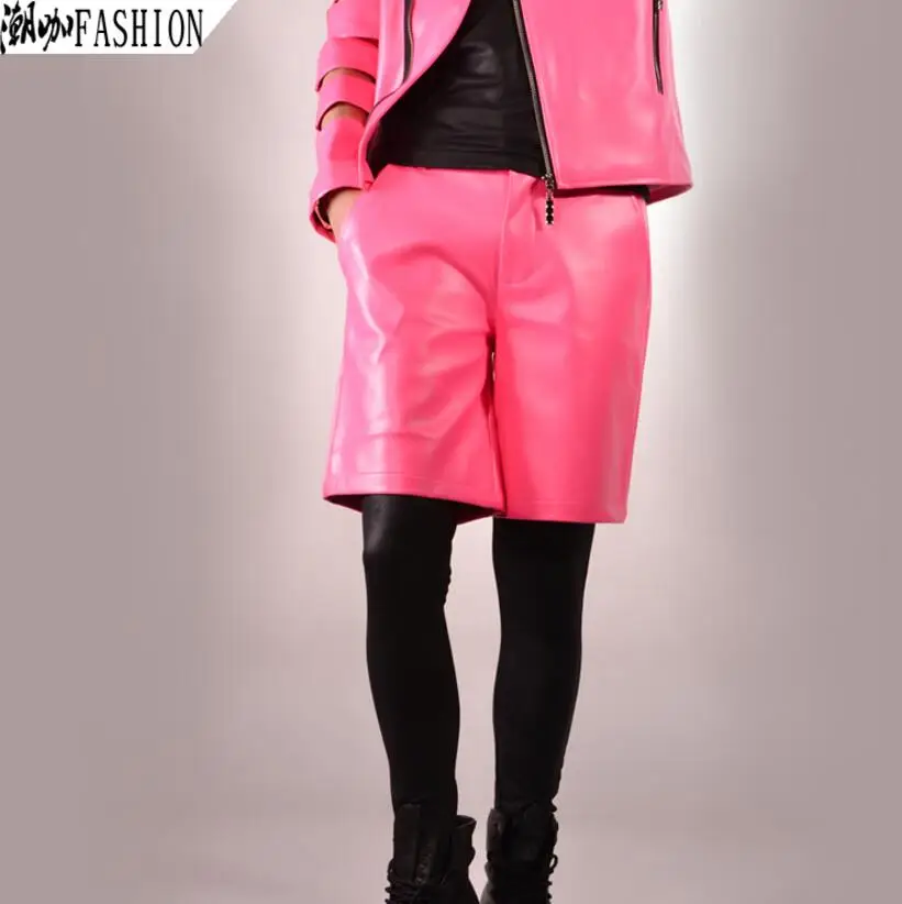 Мужская куртка в стиле хип-хоп розовая из искусственной кожи с