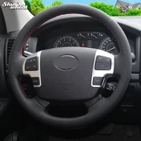 shining wheat black leather car steering wheel cover for toyota land cruiser 2008 2015 tundra 2007 2013 sequoia 2008 2011
