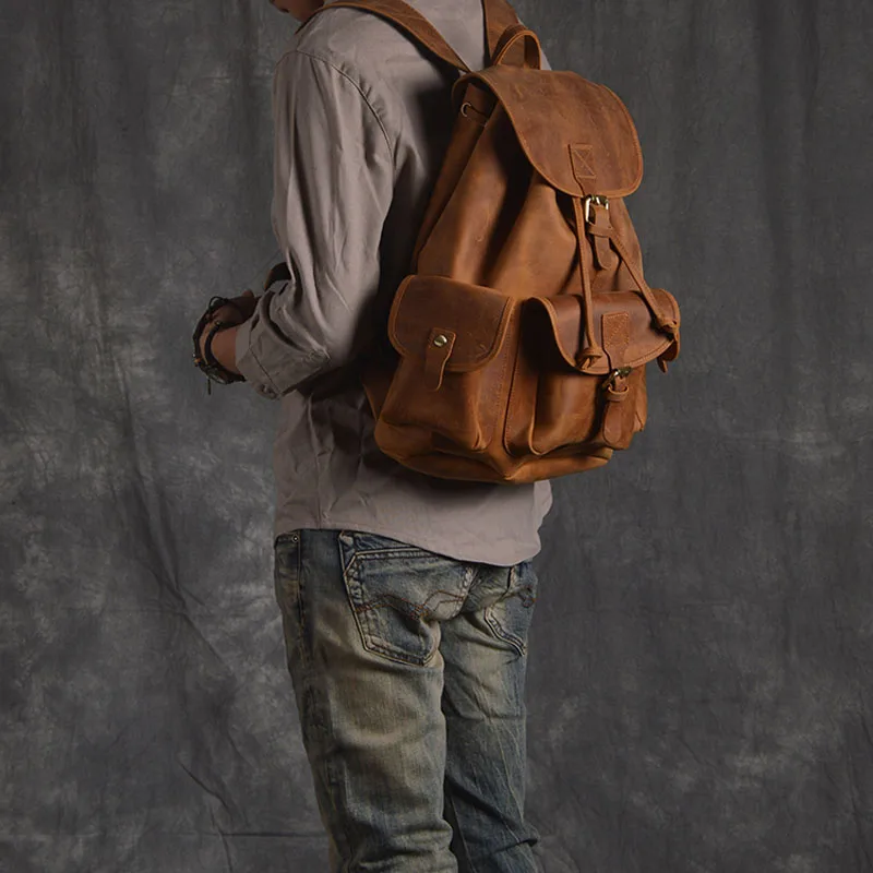 AETOO Retro Shoulder Bag Genuine Handmade Men Women Casual Travel Backpack Large Capacity First Layer Leather
