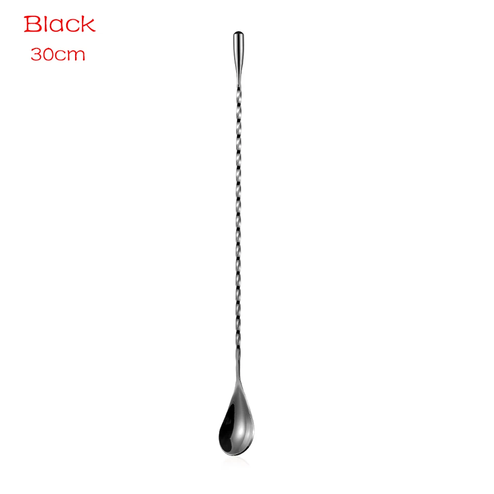 30cm black Красочная ложка для смешивания коктейлей из нержавеющей стали, спиральная чайная ложка, кухонная ложка для перемешивания, инструменты бармена, товары для дома и кухни - Цвет: 30cm black