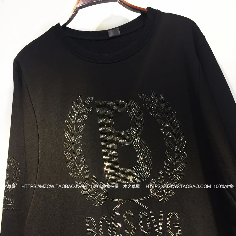 

QING MO Women Letter Rhinestone Sweatshirt Dress 2021 Spring Women Sleeve Round O Neck Dress Women Casual Loose Dress ZQY728