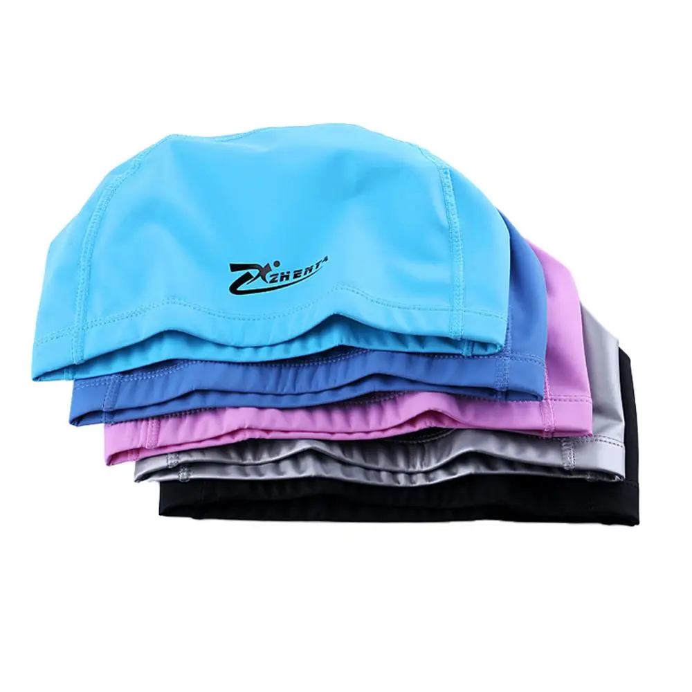 

New Summer Swimming Cap Men Women Elastic Waterproof PU Fabric Protect Ears Long Hair Sports Swim Pool Hat