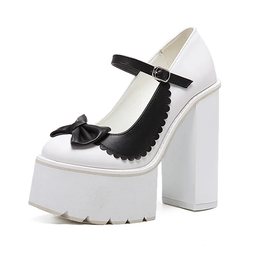 white shoes Gdgydh/обувь в римском стиле, в стиле панк, готика женские туфли-лодочки на платформе, с модным бантом, с ремешком на щиколотке, вечерние, свадебные, Прямая поставка - Цвет: white shoes