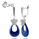 Серьги в форме капель из нержавеющей стали нового дизайна, керамические серьги-бабочки с фианитом AAA +, подарок на помолвку для женщин