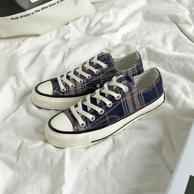 Navy blue low help Модная новинка; Мужская обувь; Мужская Вулканизированная обувь; Классическая Высокая парусиновая обувь в клетку; коллекция года; повседневная обувь унисекс; легкие кроссовки - Цвет: Navy blue low help