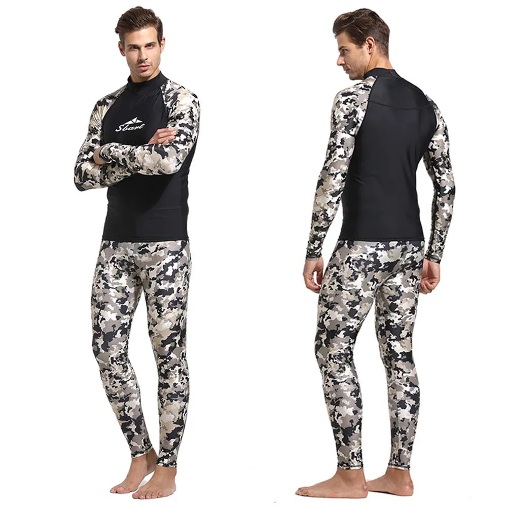 black camouflage SBART спортивные мужские пляжные шорты+ костюм для плавания футболка с длинными рукавами из двух частей костюмы для серфинга дайвинга пляжный купальник купальные наборы - Цвет: black camouflage