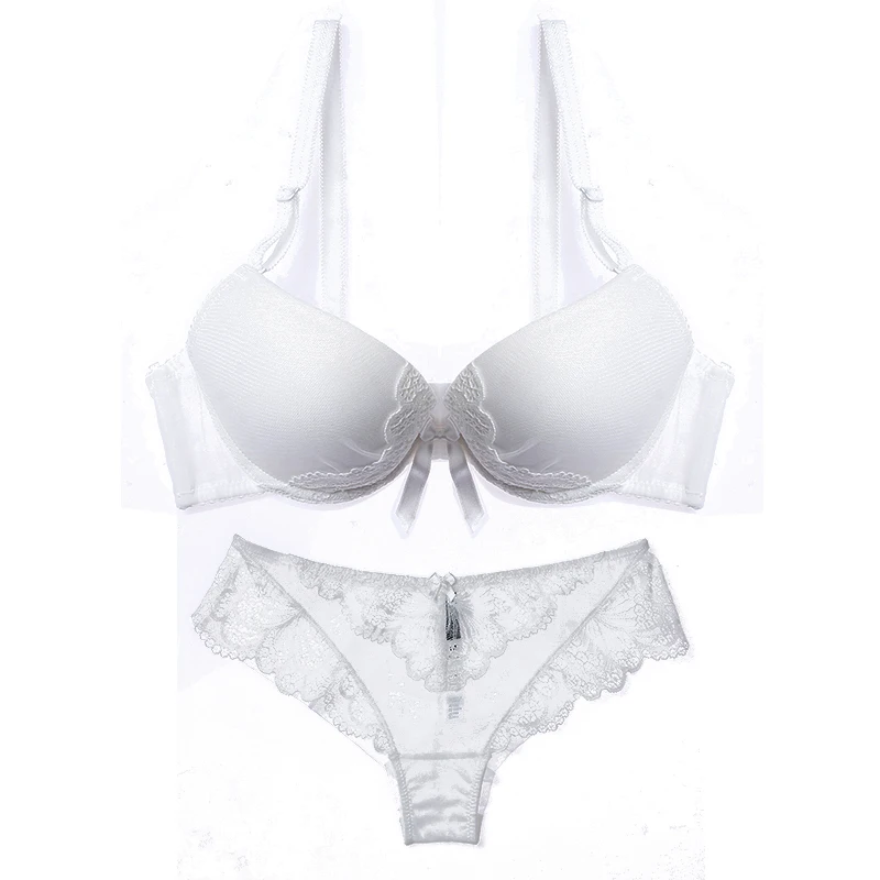 WHITE Set Lilymoda, женский бюстгальтер, сексуальный, кружевной, Бабочка, набор, пуш-ап, нижнее белье, женский бюстгальтер, красивое нижнее белье, бюстгальтер, бесшовный, с вырезом - Цвет: WHITE Set