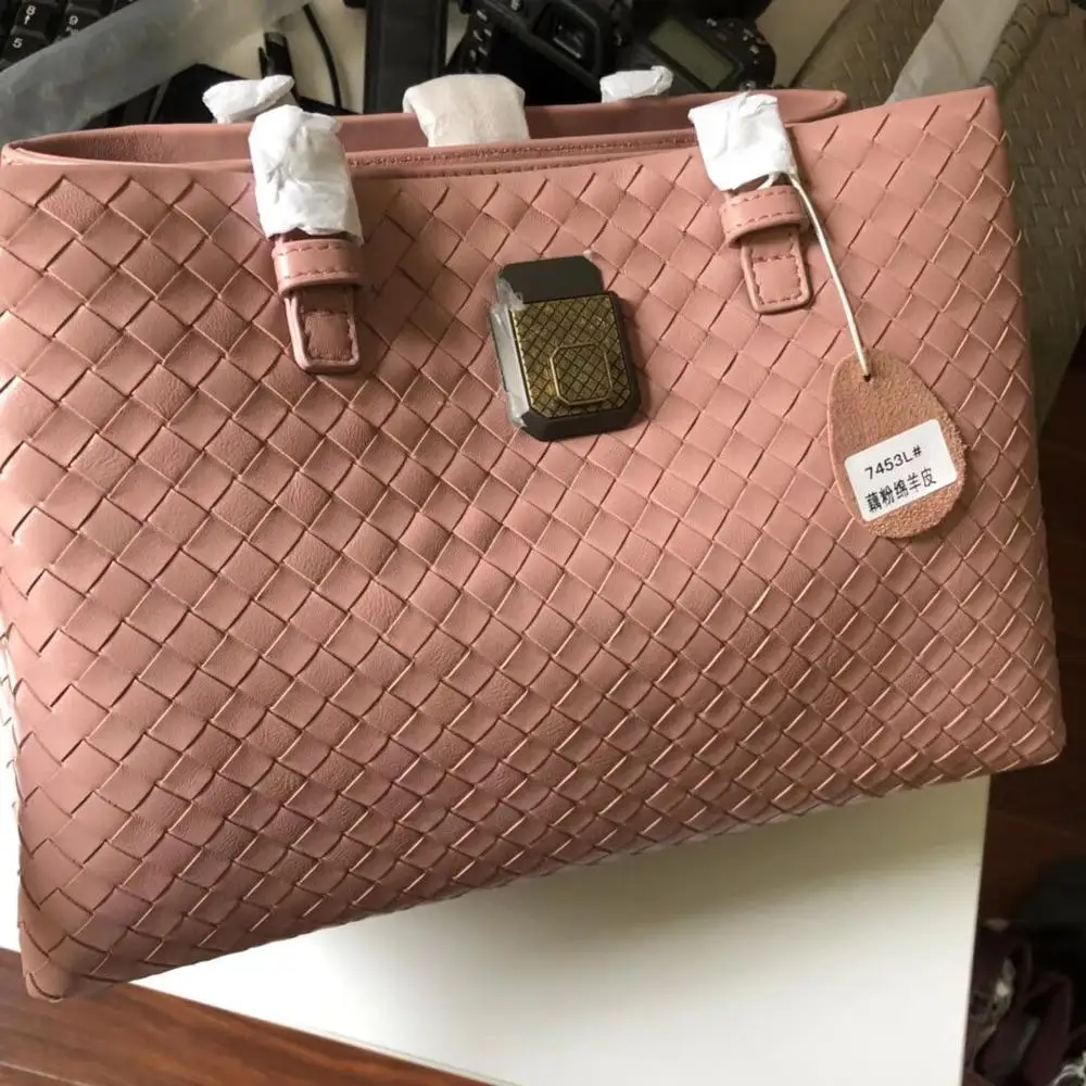 pink HJKL модная дизайнерская женская сумка из натуральной кожи импортная овечья кожа ручная тканая сумка на плечо Большая вместительная римская сумка - Цвет: pink