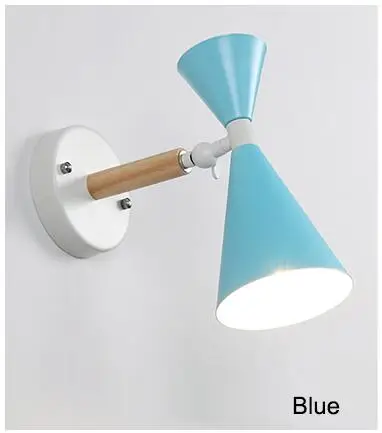 Blue MEWELL E27 светодиодный настенный светильник современный деревянный светодиодный настенный светильник для коридора кафе коридора Настенные светильники для спальни с металлическим абажуром - Цвет абажура: Blue