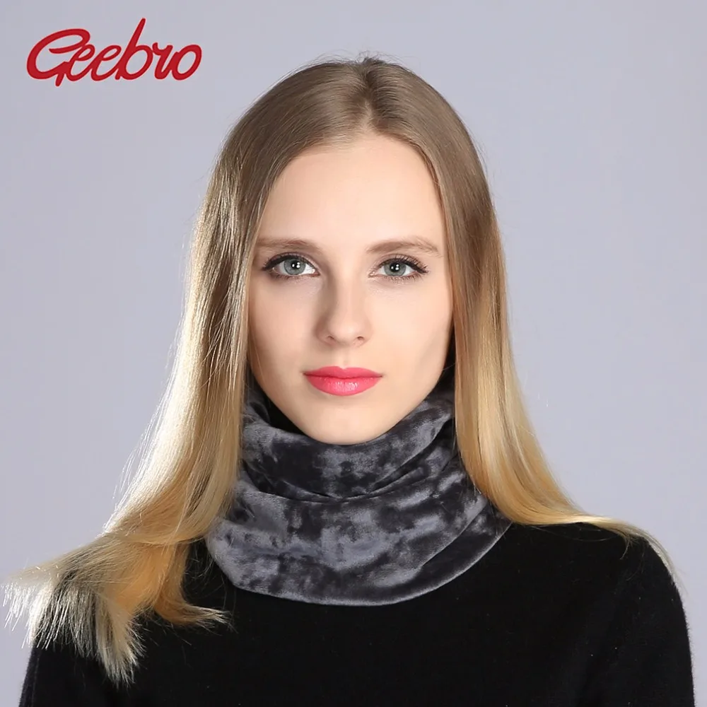 

Geebro Winter Velour Neck Scarves For Women Casual Warm Polyester Scarf Beanie Classic Plain Color Ring Style Scarves Head Scarf