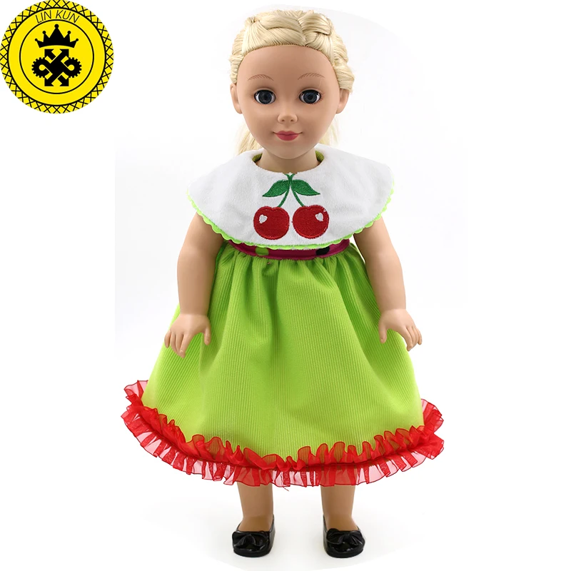 2017 Вишневый узор зеленая Искусственная Девушка куклы детская одежда платье для 18