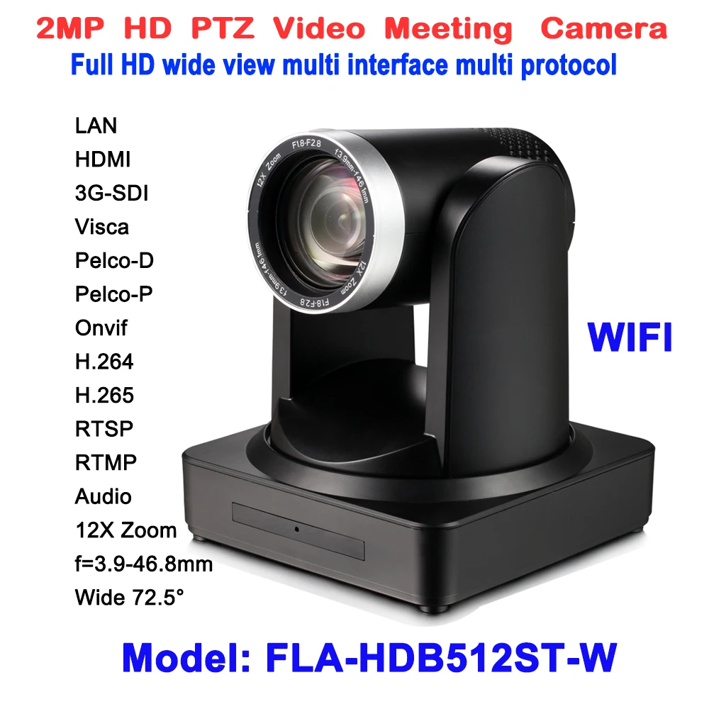 2MP Full HD Крытый PTZ Wifi Камера 12x оптический зум 1920x1080 при 60fps HDMI 3G-SDI IP потоковая 72,5 градусов FOV черный