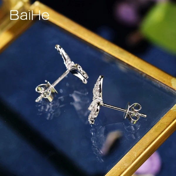 BAIHE Solid 14 K белое золото 0.38ct H/SI натуральные Алмазы обручальные женские модные ювелирные изделия Уникальные серьги-гвоздики