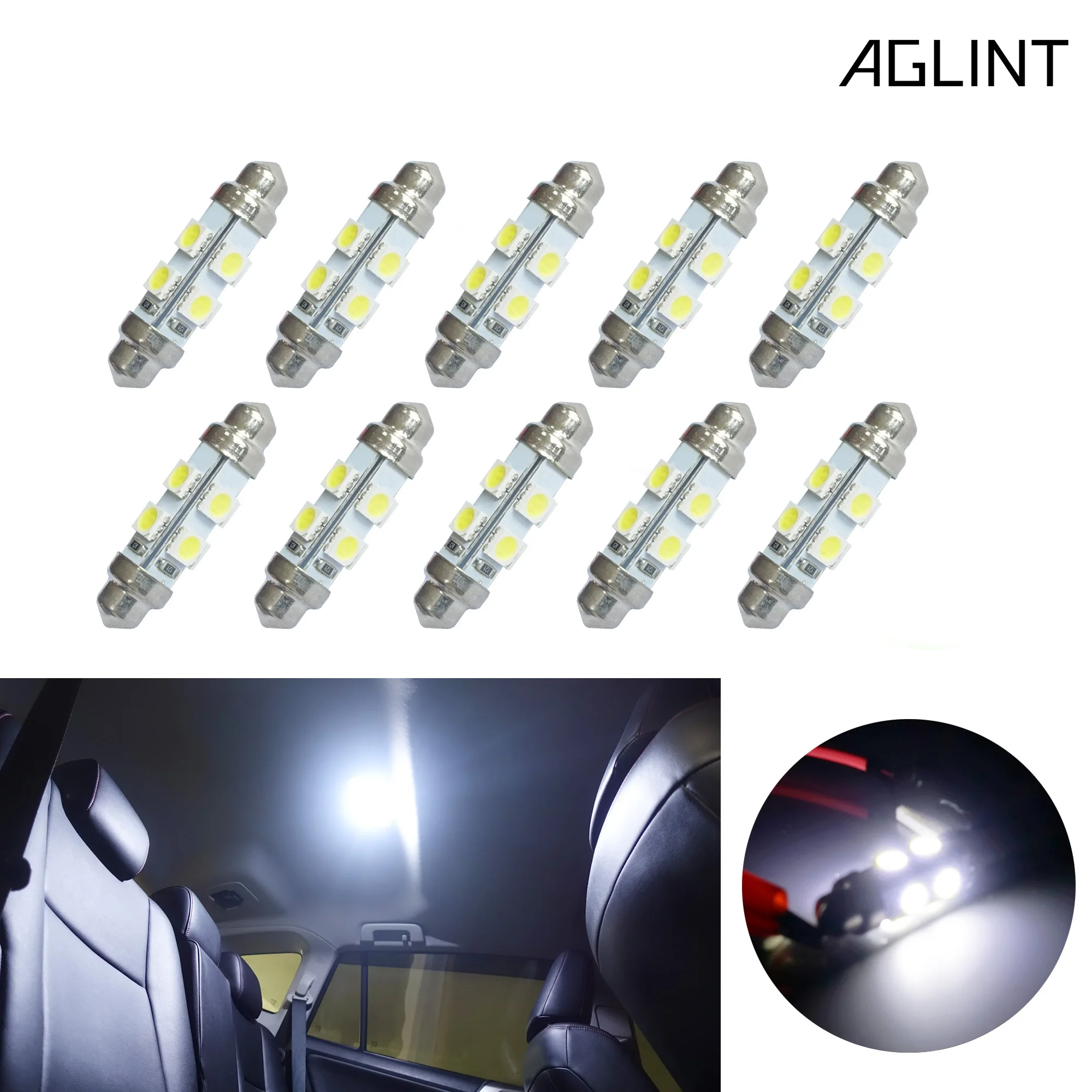 AGLINT 10 шт. гирлянда 42 мм 41 C5W C10W 5050 SMD 8 Chipsets Белый светодиодный купол автомобиля