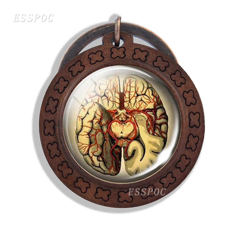 Винтажный деревянный брелок в стиле ретро стимпанк с головой человека фото