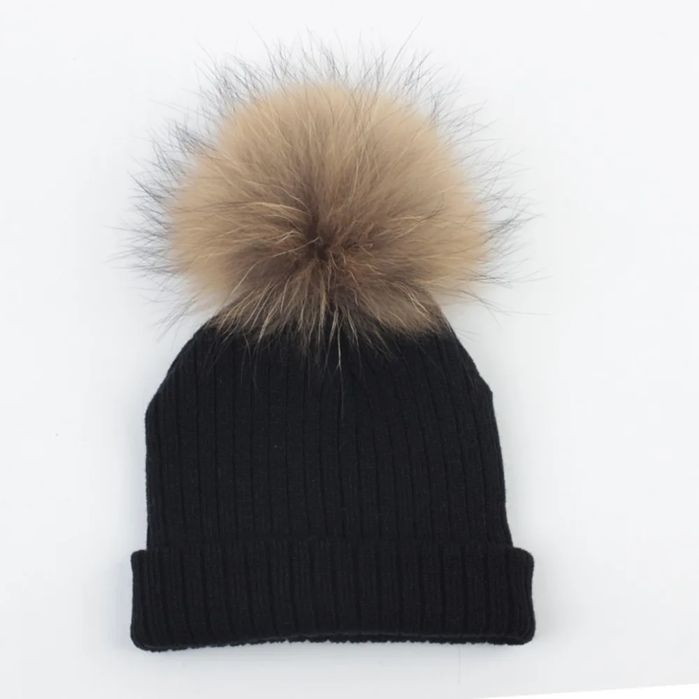 Детская Зимняя Шапка бини Geebro с помпоном из натурального меха Детские облегающие