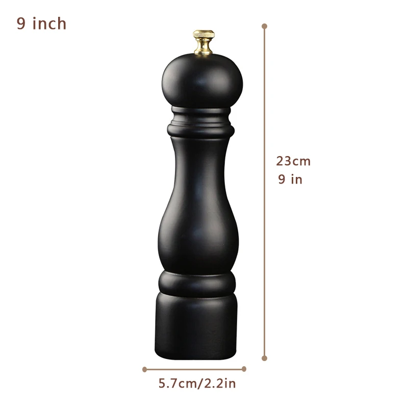 1pc 9inch black Классическая кухонная деревянная мельница для соли, перца, ручная деревянная мельница, фарфоровая мельница для соли, кухонная мельница для барбекю, мельницы для перца - Цвет: 1pc 9inch black