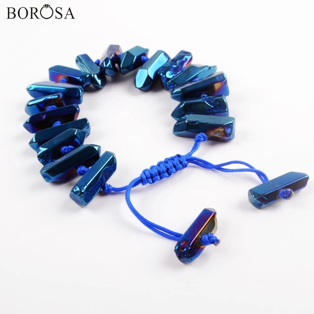 BOROSA 5 шт. чистый ювелирные изделия браслеты ручной работы Синий гальваническим кластер, натуральные кристаллы 9 дюймов регулируемый браслет украшение WX1147