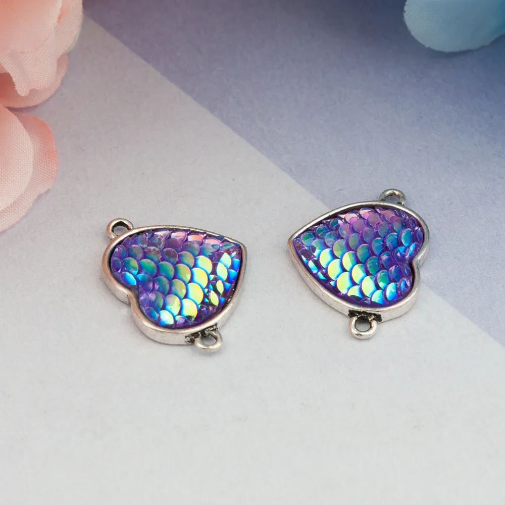 DoreenBeads Резина с Цинковым Сплавом Mermaid Fish Dragon весы Разъемы Сердце античное серебро