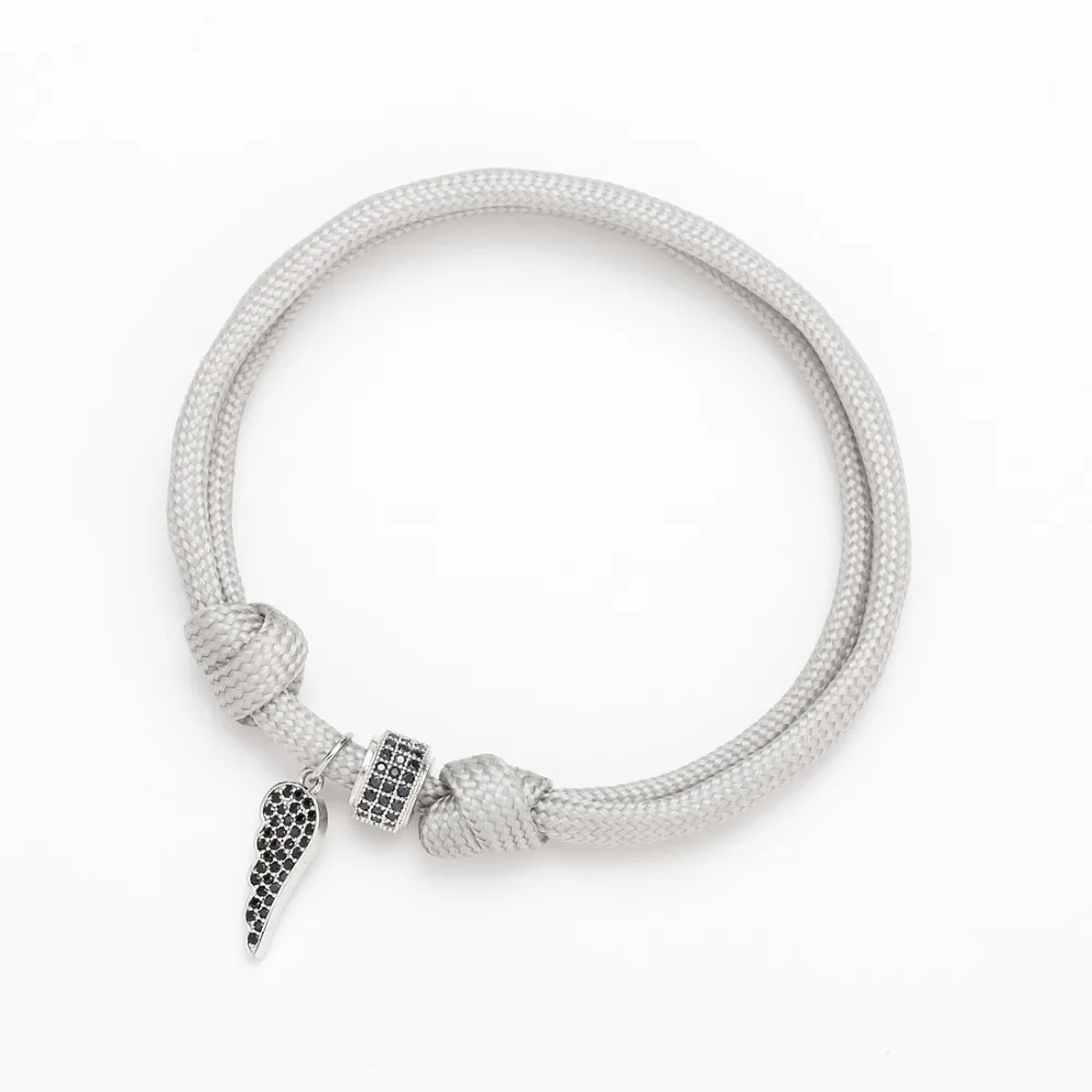 Exweup 18cm Braided Bracelet Silver Angel Wing Charm For Women Handmade Black/red/grey Cool Chain Bracelets Adjustable Jewelry | Украшения