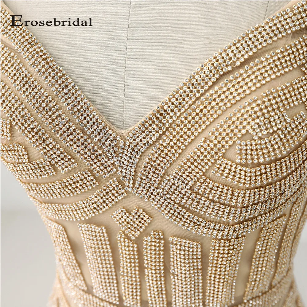 48 часов длинное вечернее платье с золотыми кристаллами Erosebridal Русалка официальная Женская одежда с коротким шлейфом vestido de festa ZLR018