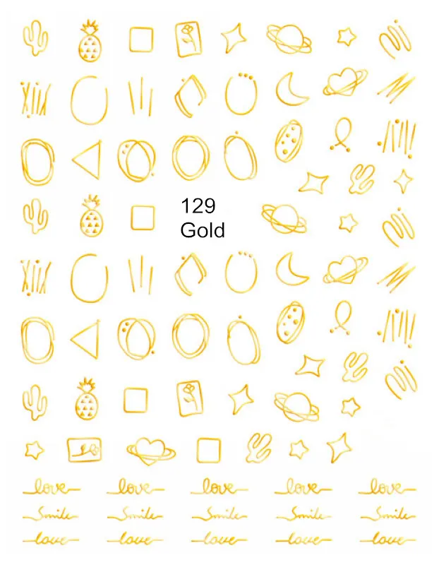 129 Gold Золотые, серебряные круглые наклейки для ногтей, полые Геометрические линии, 3D наклейки для дизайна ногтей, клейкие слайдеры, наклейки звезда, луна - Цвет: 129 Gold