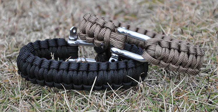 

550 Paracord Bracelet Handmade Braided Shackle Weaving Survival 304L Steel U Buckle Black Rope