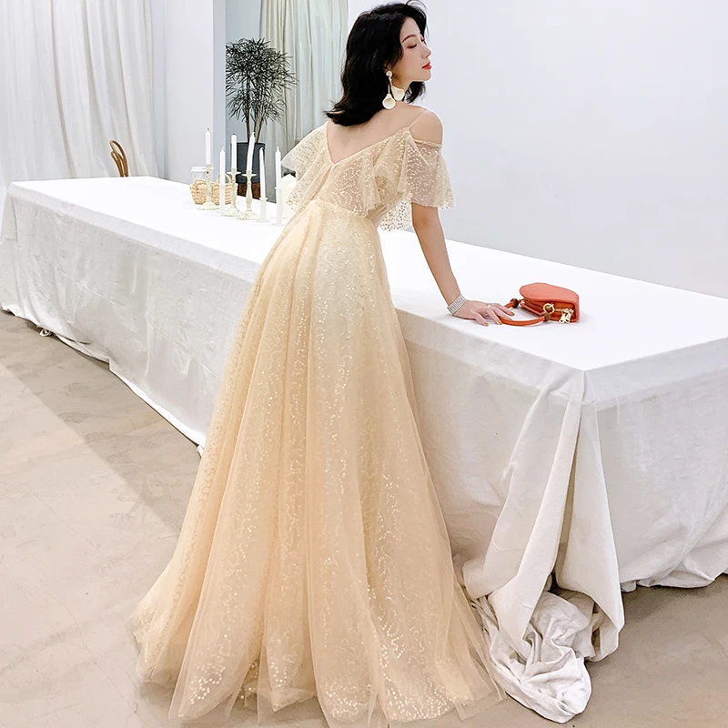 Женское вечернее платье до пола He's Bride элегантное цвета шампанского с вырезом