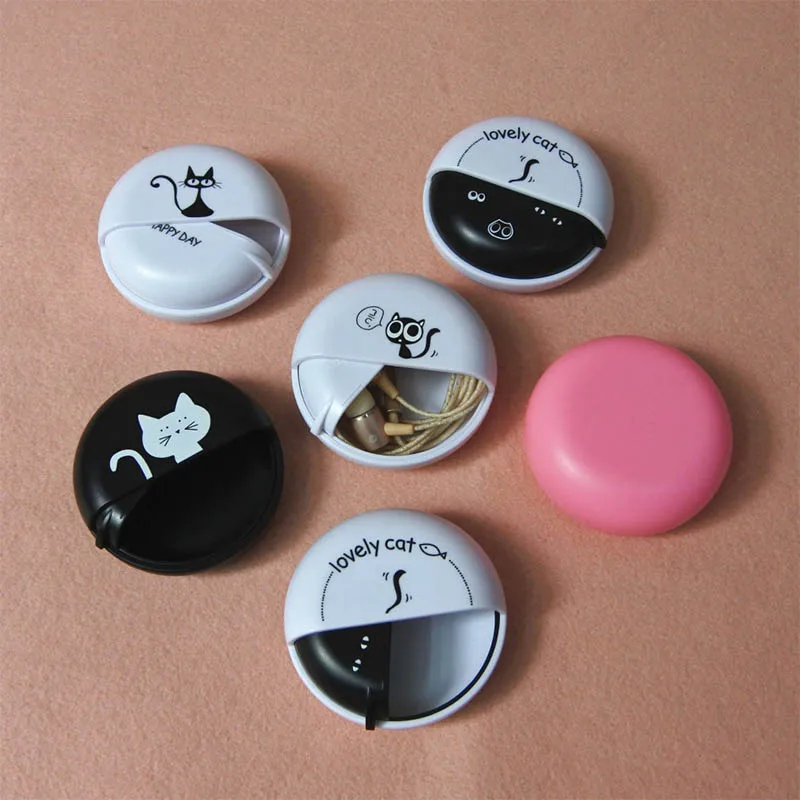 Круглая проволочная коробка для наушников милый портативный вращающийся