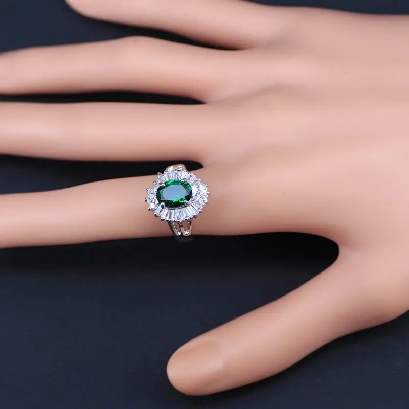 Austrian Crystal Jewelry Sets Silver Color Geometric Pendant Necklace And Earring Rings Bridal Wedding Set Present | Украшения и